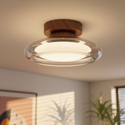 Plafonnier en verre socle bois allumée postmoderne