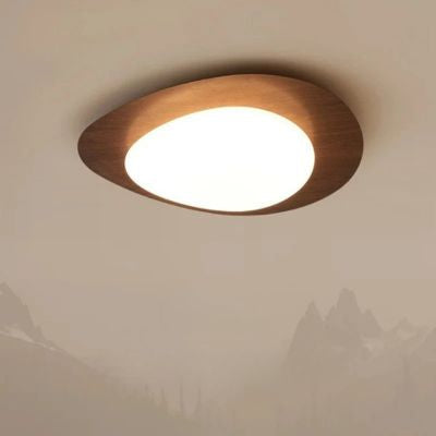 Plafonnier forme de galet couleur noyer style nordique